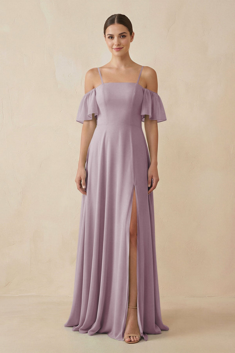 Off - the - Shoulder A - Line Chiffon Bridesmaid Dress in Dusk - KissProm Bridesmaid Dresses