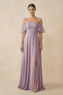 Off - the - Shoulder A - Line Chiffon Bridesmaid Dress in Dusk - KissProm Bridesmaid Dresses