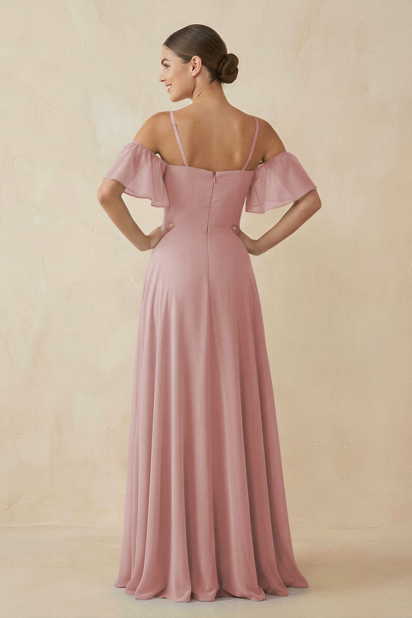 KissProm Off-the-Shoulder A-Line Chiffon Bridesmaid Dress in Dusty Rose, Dusty Rose / 20