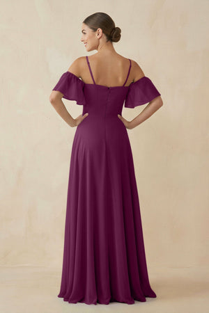 Off - the - Shoulder A - Line Chiffon Bridesmaid Dress in Fig - KissProm Bridesmaid Dresses