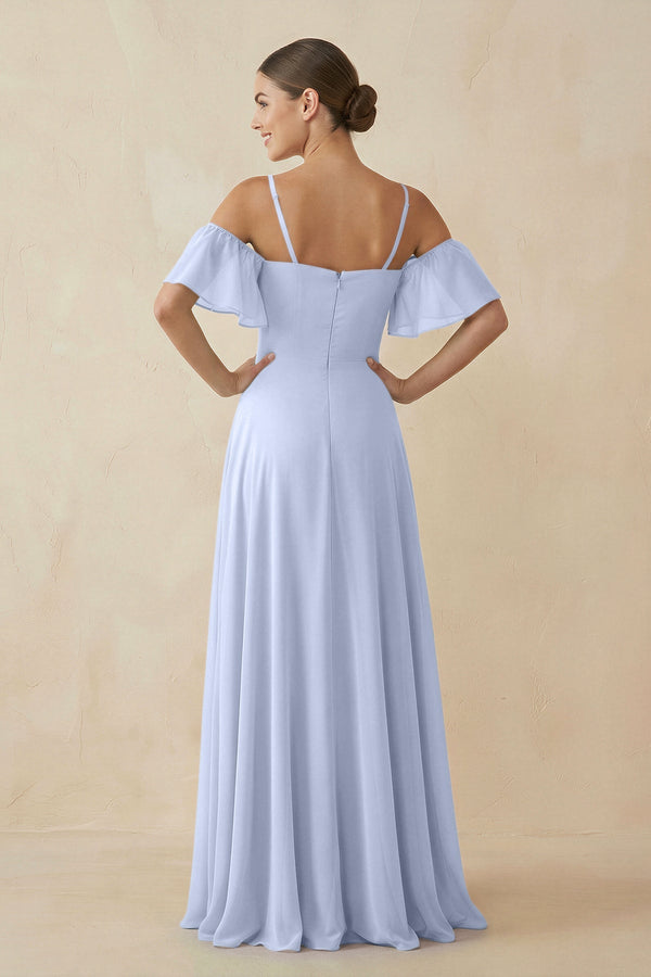 Off - the - Shoulder A - Line Chiffon Bridesmaid Dress in Ice - KissProm Bridesmaid Dresses