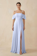 Off - the - Shoulder A - Line Chiffon Bridesmaid Dress in Ice - KissProm Bridesmaid Dresses