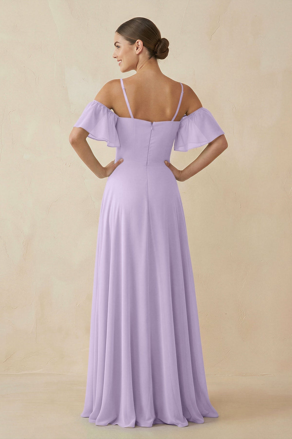 Off - the - Shoulder A - Line Chiffon Bridesmaid Dress in Lavender - KissProm Bridesmaid Dresses