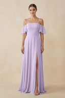 Off - the - Shoulder A - Line Chiffon Bridesmaid Dress in Lavender - KissProm Bridesmaid Dresses
