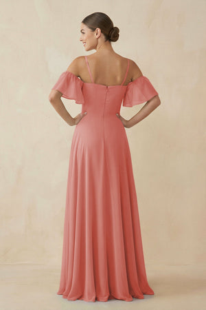 Off - the - Shoulder A - Line Chiffon Bridesmaid Dress in Mulberry - KissProm Bridesmaid Dresses