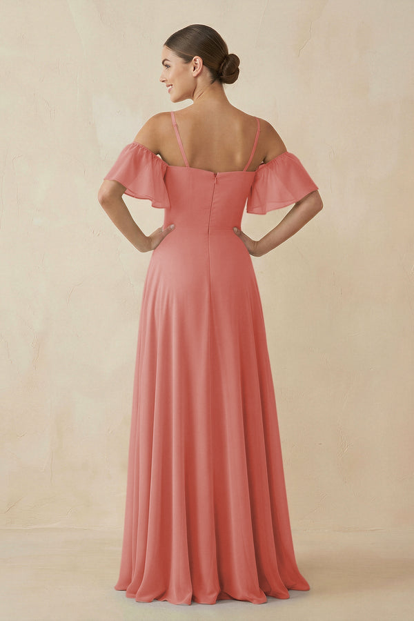 Off - the - Shoulder A - Line Chiffon Bridesmaid Dress in Mulberry - KissProm Bridesmaid Dresses