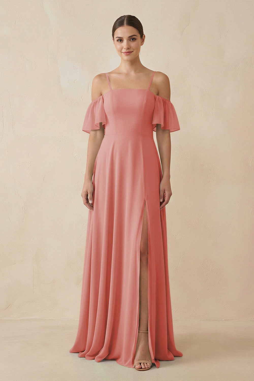 Off - the - Shoulder A - Line Chiffon Bridesmaid Dress in Mulberry - KissProm Bridesmaid Dresses
