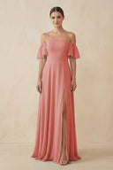 Off - the - Shoulder A - Line Chiffon Bridesmaid Dress in Mulberry - KissProm Bridesmaid Dresses