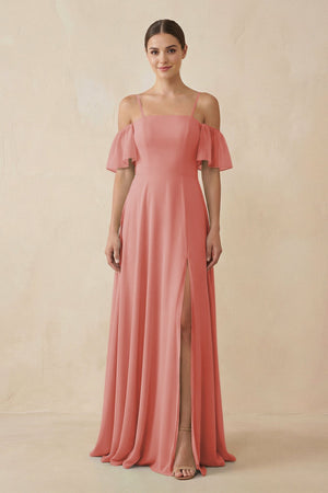 Off - the - Shoulder A - Line Chiffon Bridesmaid Dress in Mulberry - KissProm Bridesmaid Dresses