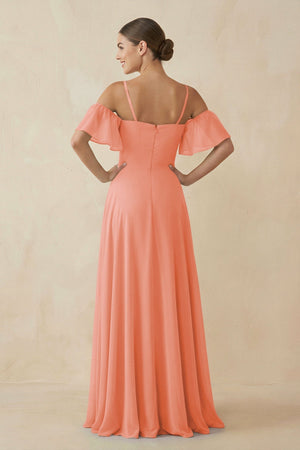 Off - the - Shoulder A - Line Chiffon Bridesmaid Dress in Rosette - KissProm Bridesmaid Dresses