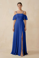 Off - the - Shoulder A - Line Chiffon Bridesmaid Dress in Royal Blue - KissProm Bridesmaid Dresses