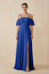 Off - the - Shoulder A - Line Chiffon Bridesmaid Dress in Royal Blue - KissProm Bridesmaid Dresses