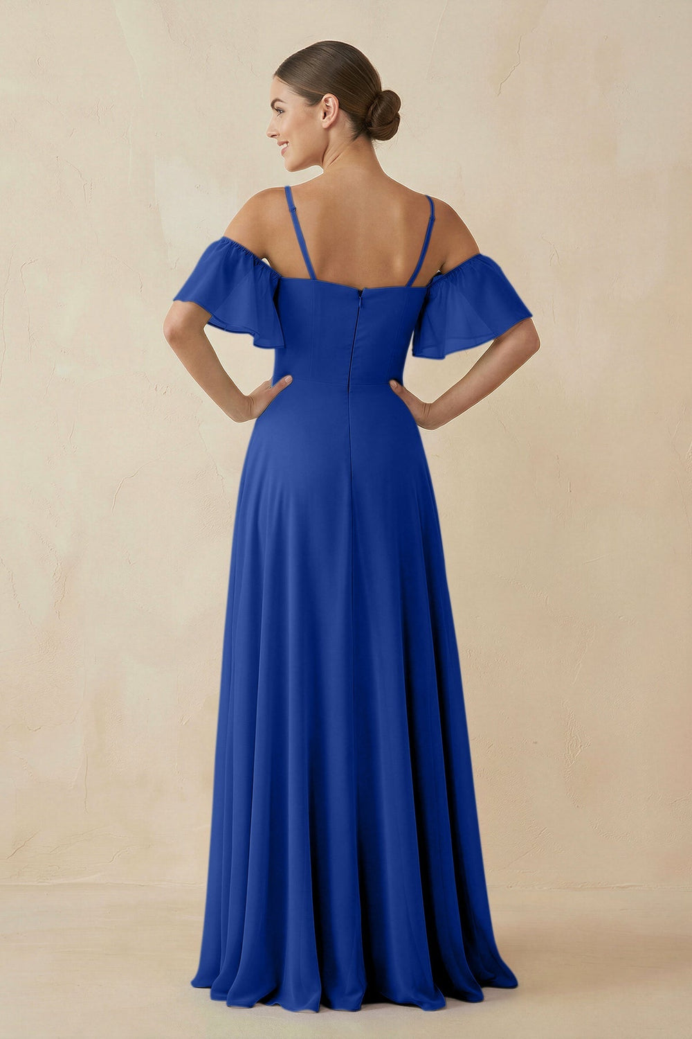 Off - the - Shoulder A - Line Chiffon Bridesmaid Dress in Royal Blue - KissProm Bridesmaid Dresses