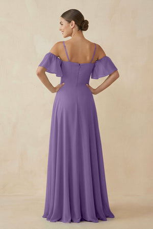 Off - the - Shoulder A - Line Chiffon Bridesmaid Dress in Tahiti - KissProm Bridesmaid Dresses