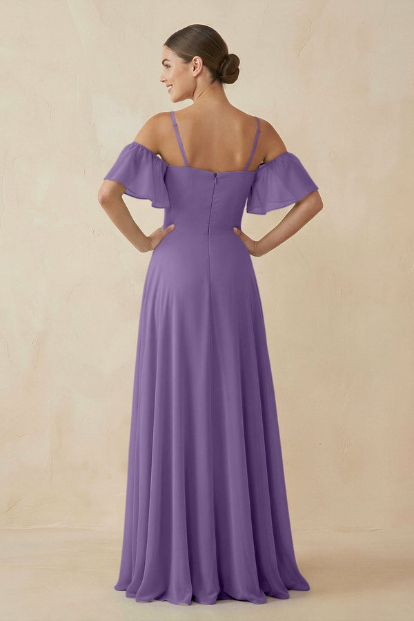 Off - the - Shoulder A - Line Chiffon Bridesmaid Dress in Tahiti - KissProm Bridesmaid Dresses