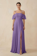 Off - the - Shoulder A - Line Chiffon Bridesmaid Dress in Tahiti - KissProm Bridesmaid Dresses