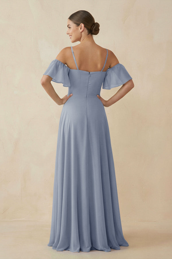 Off - the - Shoulder A - Line Chiffon Bridesmaid Dress in Twilight - KissProm Bridesmaid Dresses