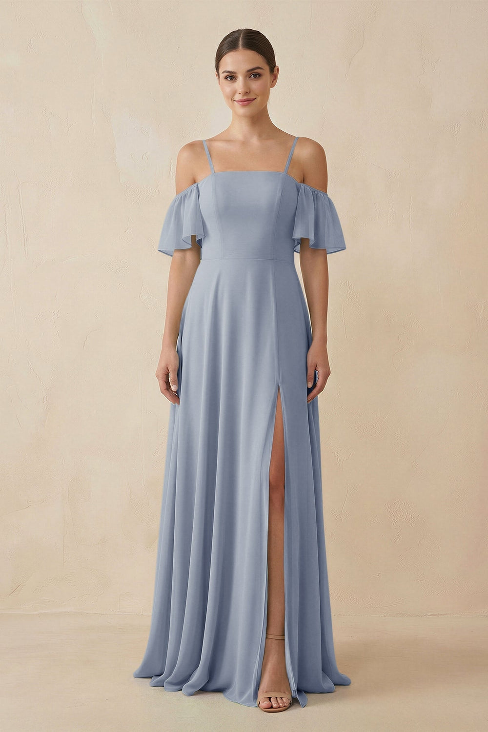 Off - the - Shoulder A - Line Chiffon Bridesmaid Dress in Twilight - KissProm Bridesmaid Dresses
