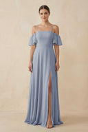 Off - the - Shoulder A - Line Chiffon Bridesmaid Dress in Twilight - KissProm Bridesmaid Dresses