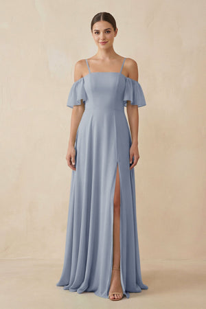 Off - the - Shoulder A - Line Chiffon Bridesmaid Dress in Twilight - KissProm Bridesmaid Dresses