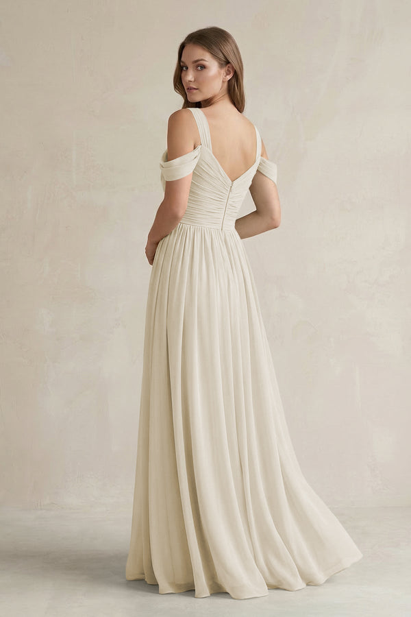 Off - the - Shoulder A - Line Chiffon Bridesmaid Dress With Slit in Dove Gray - KissProm Bridesmaid Dresses