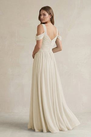 Off - the - Shoulder A - Line Chiffon Bridesmaid Dress With Slit in Dove Gray - KissProm Bridesmaid Dresses
