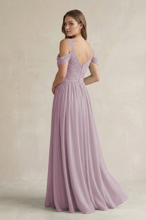 Off - the - Shoulder A - Line Chiffon Bridesmaid Dress With Slit in Dusk - KissProm Bridesmaid Dresses