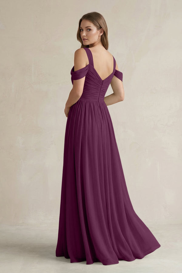 Off - the - Shoulder A - Line Chiffon Bridesmaid Dress With Slit in Fig - KissProm Bridesmaid Dresses