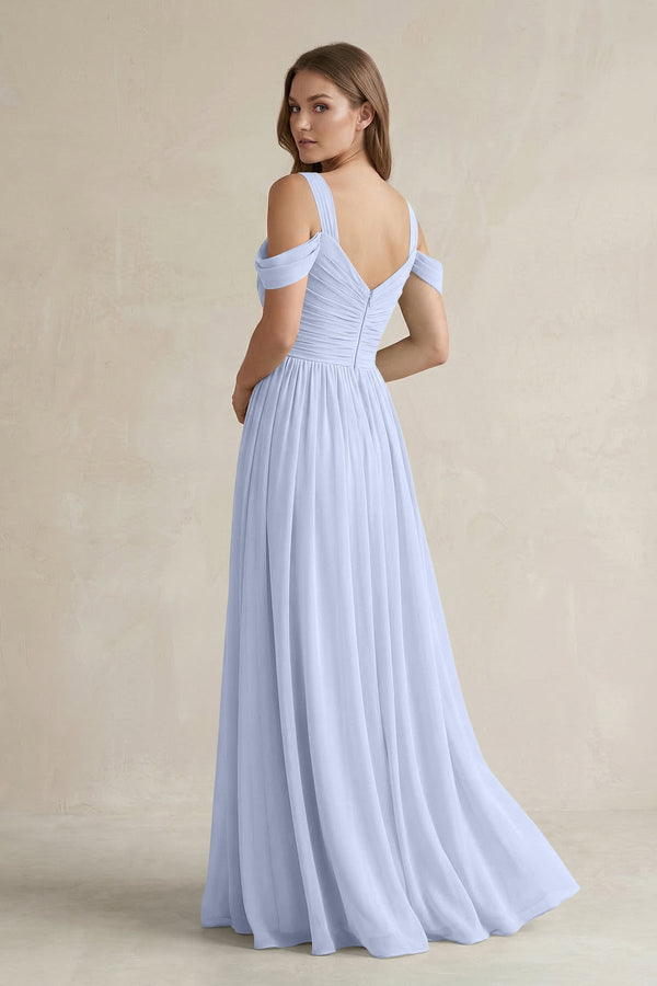 Off - the - Shoulder A - Line Chiffon Bridesmaid Dress With Slit in Ice - KissProm Bridesmaid Dresses