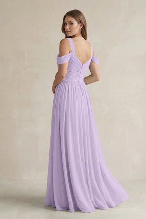 Off - the - Shoulder A - Line Chiffon Bridesmaid Dress With Slit in Lavender - KissProm Bridesmaid Dresses