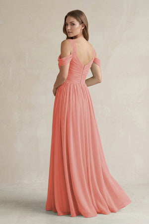 Off - the - Shoulder A - Line Chiffon Bridesmaid Dress With Slit in Mulberry - KissProm Bridesmaid Dresses