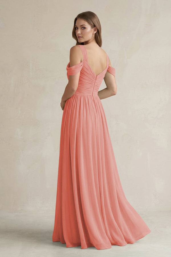 Off - the - Shoulder A - Line Chiffon Bridesmaid Dress With Slit in Mulberry - KissProm Bridesmaid Dresses