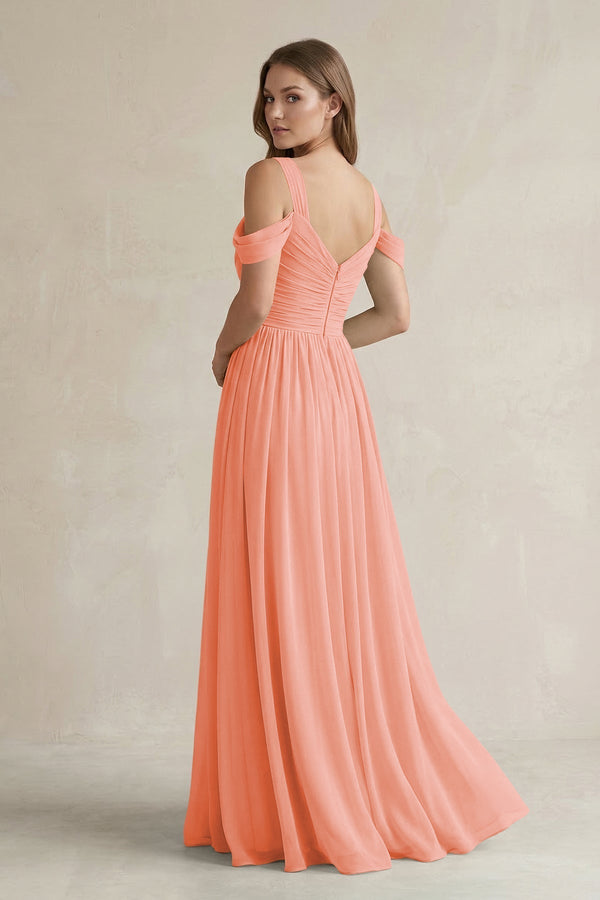 Off - the - Shoulder A - Line Chiffon Bridesmaid Dress With Slit in Rosette - KissProm Bridesmaid Dresses