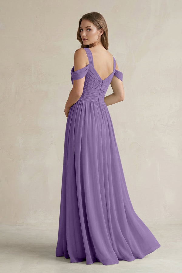 Off - the - Shoulder A - Line Chiffon Bridesmaid Dress With Slit in Tahiti - KissProm Bridesmaid Dresses