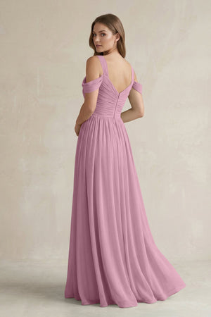 Off - the - Shoulder A - Line Chiffon Bridesmaid Dress With Slit in Vintage Mauve - KissProm Bridesmaid Dresses