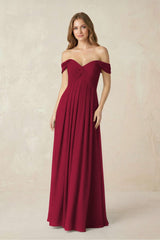 Off - the - Shoulder A - Line Chiffon Pleated Bridesmaid Dress in Berry - KissProm Bridesmaid Dresses