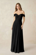 Off - the - Shoulder A - Line Chiffon Pleated Bridesmaid Dress in Black - KissProm Bridesmaid Dresses