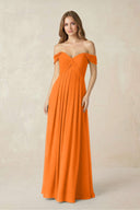 Off - the - Shoulder A - Line Chiffon Pleated Bridesmaid Dress in Cinnamon - KissProm Bridesmaid Dresses