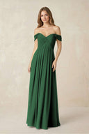 Off - the - Shoulder A - Line Chiffon Pleated Bridesmaid Dress in Dark Green - KissProm Bridesmaid Dresses