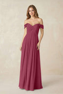 Off - the - Shoulder A - Line Chiffon Pleated Bridesmaid Dress in Desert Rose - KissProm Bridesmaid Dresses