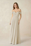 Off - the - Shoulder A - Line Chiffon Pleated Bridesmaid Dress in Dove Gray - KissProm Bridesmaid Dresses