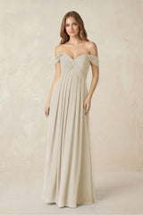 Off - the - Shoulder A - Line Chiffon Pleated Bridesmaid Dress in Dove Gray - KissProm Bridesmaid Dresses