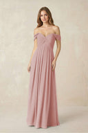 Off - the - Shoulder A - Line Chiffon Pleated Bridesmaid Dress in Dusty Rose - KissProm Bridesmaid Dresses