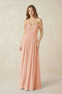 Off - the - Shoulder A - Line Chiffon Pleated Bridesmaid Dress in English Rose - KissProm Bridesmaid Dresses