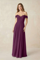 Off - the - Shoulder A - Line Chiffon Pleated Bridesmaid Dress in Fig - KissProm Bridesmaid Dresses