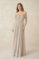 Off - the - Shoulder A - Line Chiffon Pleated Bridesmaid Dress in Frost - KissProm Bridesmaid Dresses