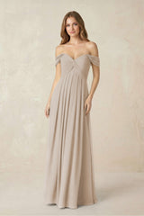 Off - the - Shoulder A - Line Chiffon Pleated Bridesmaid Dress in Frost - KissProm Bridesmaid Dresses