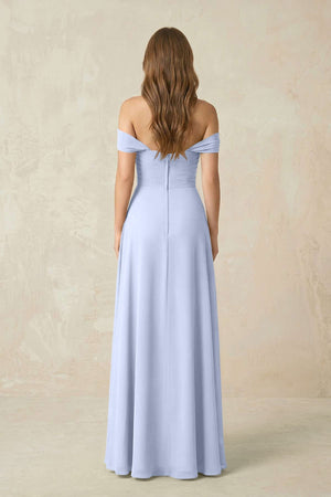 Off - the - Shoulder A - Line Chiffon Pleated Bridesmaid Dress in Ice - KissProm Bridesmaid Dresses
