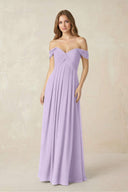 Off - the - Shoulder A - Line Chiffon Pleated Bridesmaid Dress in Lavender - KissProm Bridesmaid Dresses