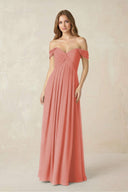Off - the - Shoulder A - Line Chiffon Pleated Bridesmaid Dress in Mulberry - KissProm Bridesmaid Dresses